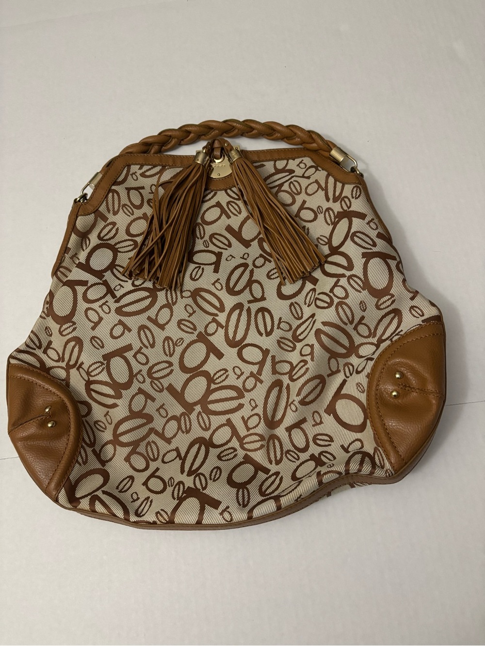 Bebe Logo textile and leather Tote  purse Vintage